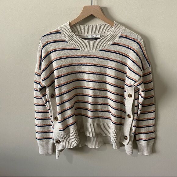 Madewell Brownstone Side-Button Sweater in Stripe - Picture 5 of 15